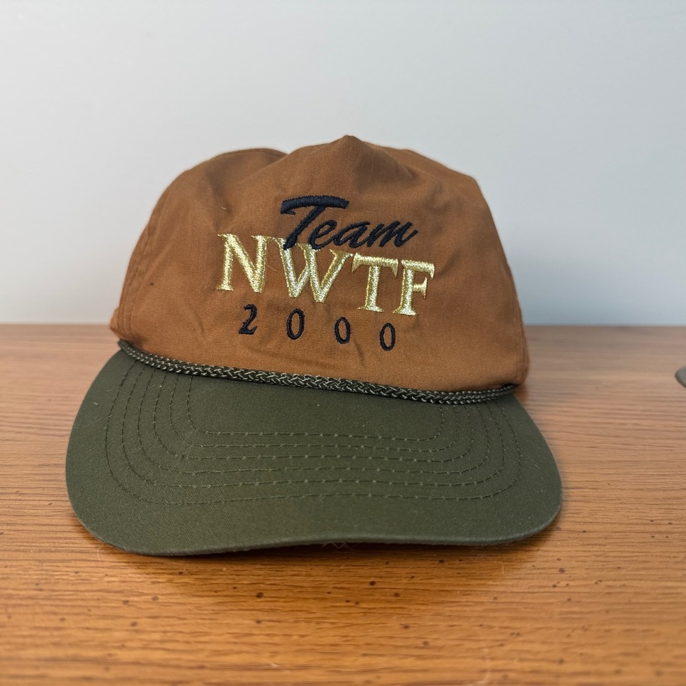 Vintage Sidewinder Sports NWTF Team 2000 Hat Brown Green Snapback Rope Cap